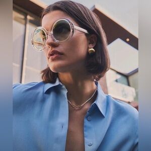 NWT $640 Linda Farrow oversized round-lens  Women’s  sunglasses.